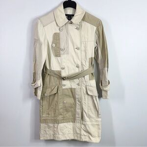 Marc by Marc Jacobs beige patchwork long cotton belted coat size Small